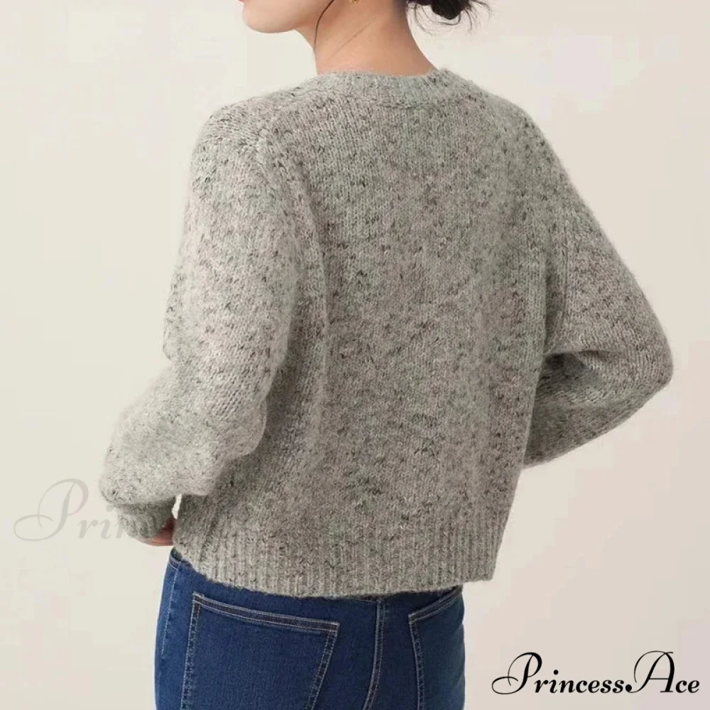 Grey Sophisticated Round-neck Button Cardigan - Image 3