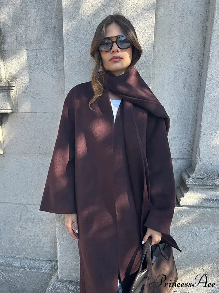 Grey Woolen Folded Collar Overcoat - Image 3