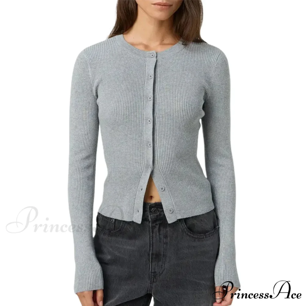 Grooved Slender Button-Up Extended Sleeve Cardigan - Image 10