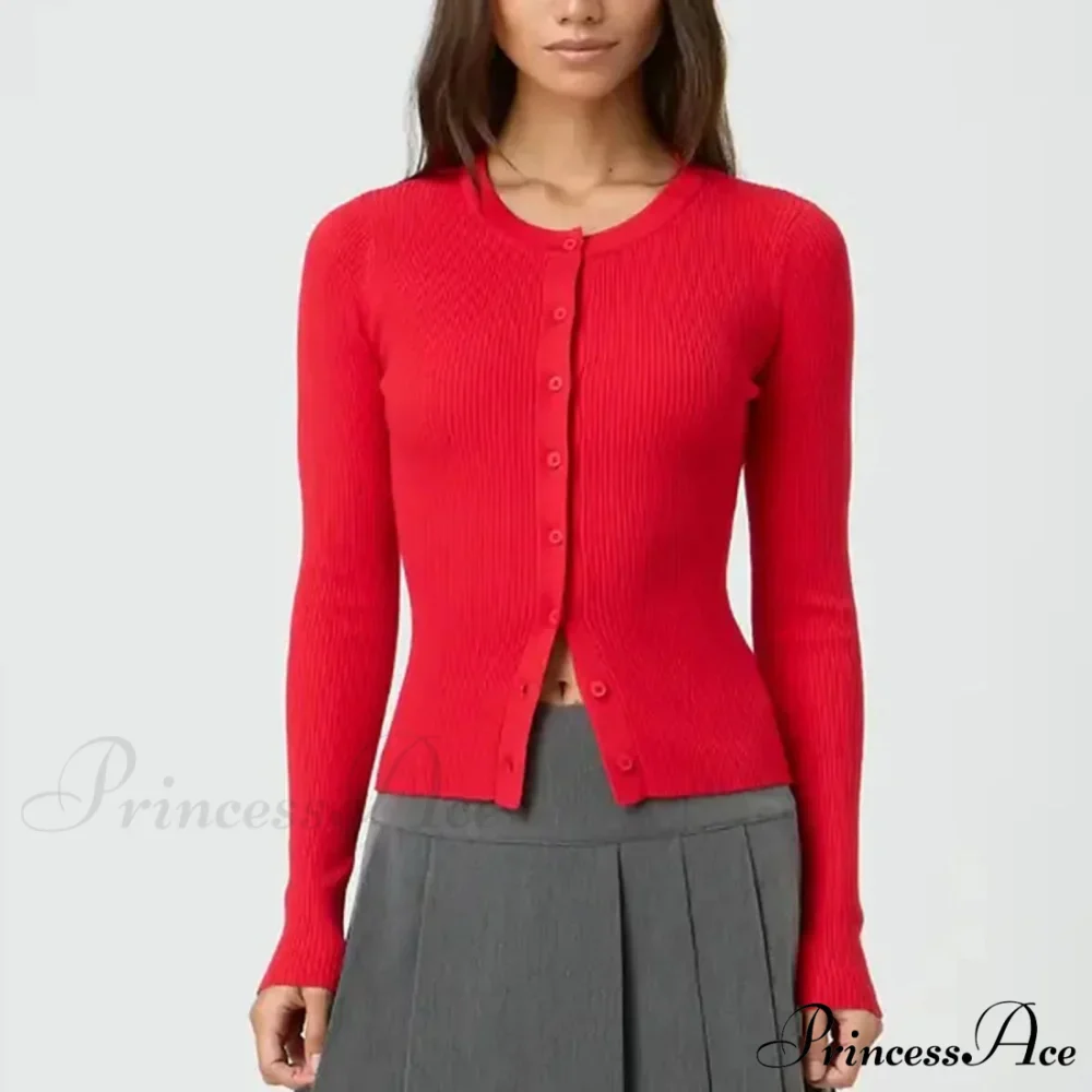 Grooved Slender Button-Up Extended Sleeve Cardigan - Image 5
