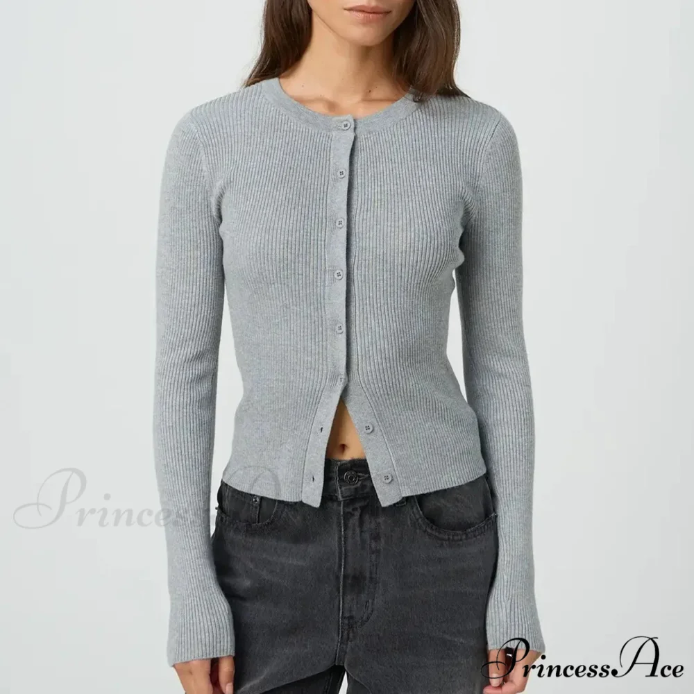 Grooved Slender Button-Up Extended Sleeve Cardigan - Image 6