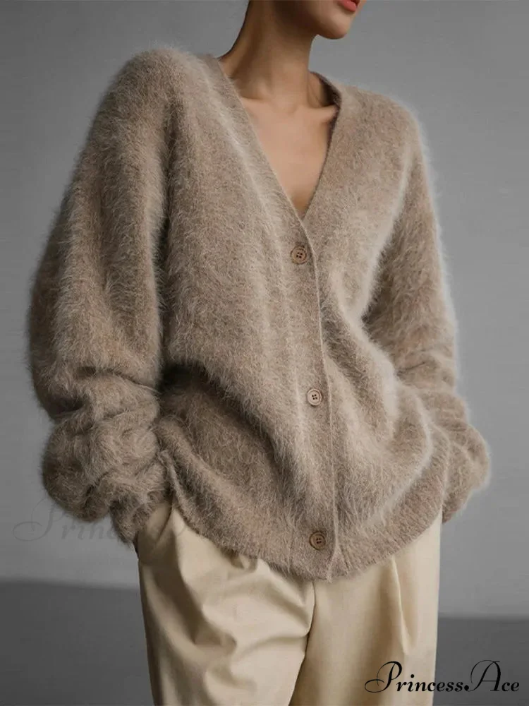 Hairy Button Extended Sleeve Cardigan - Image 3