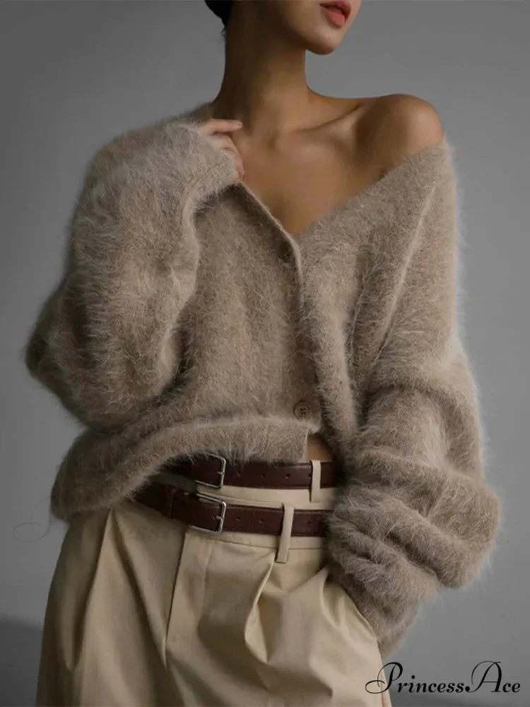 Hairy Button Extended Sleeve Cardigan - Image 4