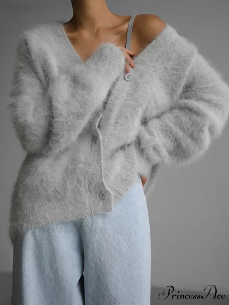 Hairy Button Extended Sleeve Cardigan - Image 9