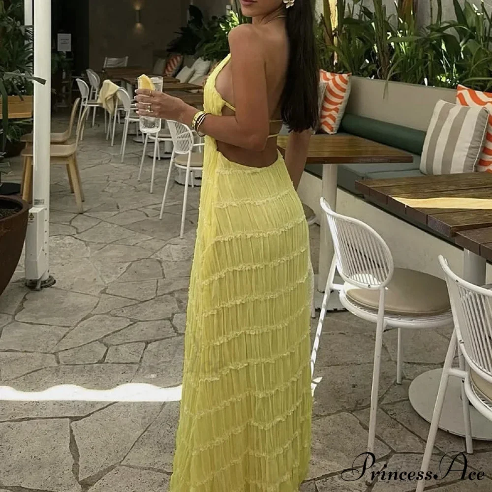 Halter Folded Bohemian Holiday Dress - Image 3