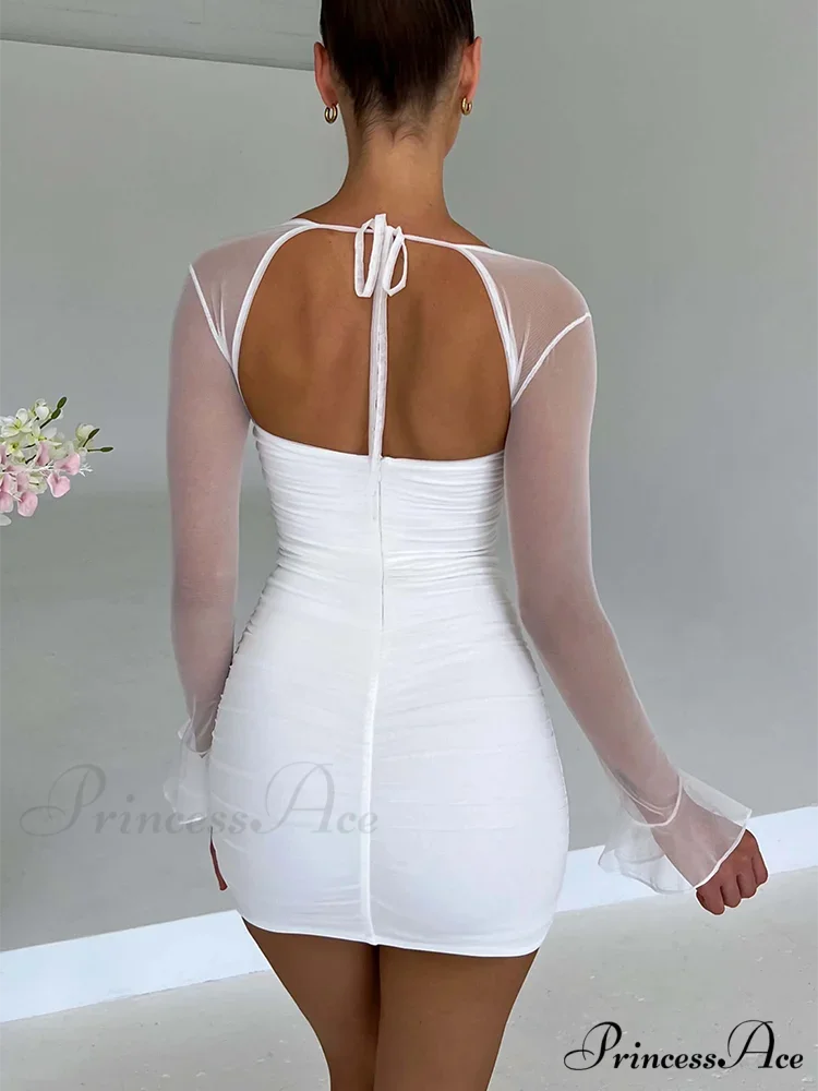 Halter Lace-Up Flower Mini Dress - Image 4