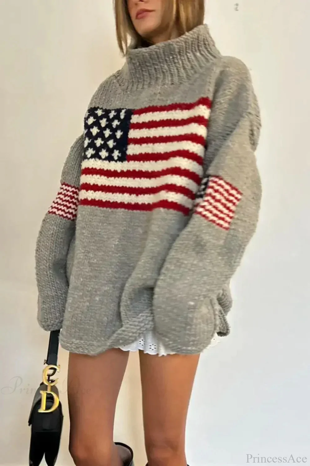 Harajuku Retro US Flag High Neck Sweater - Image 2