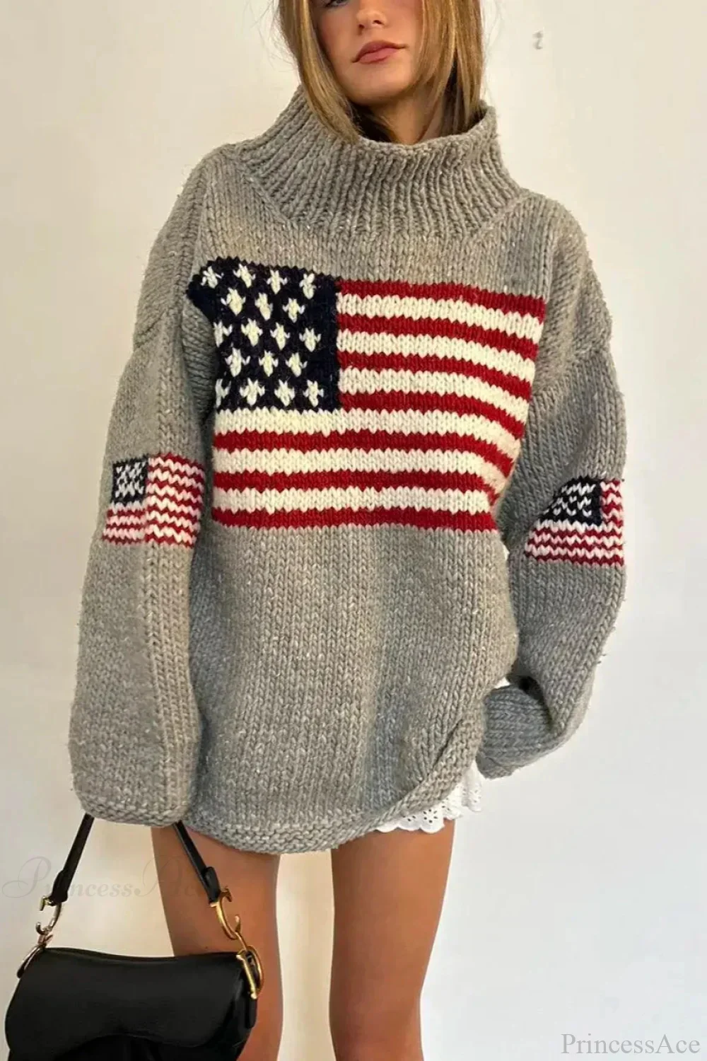 Harajuku Retro US Flag High Neck Sweater - Image 3