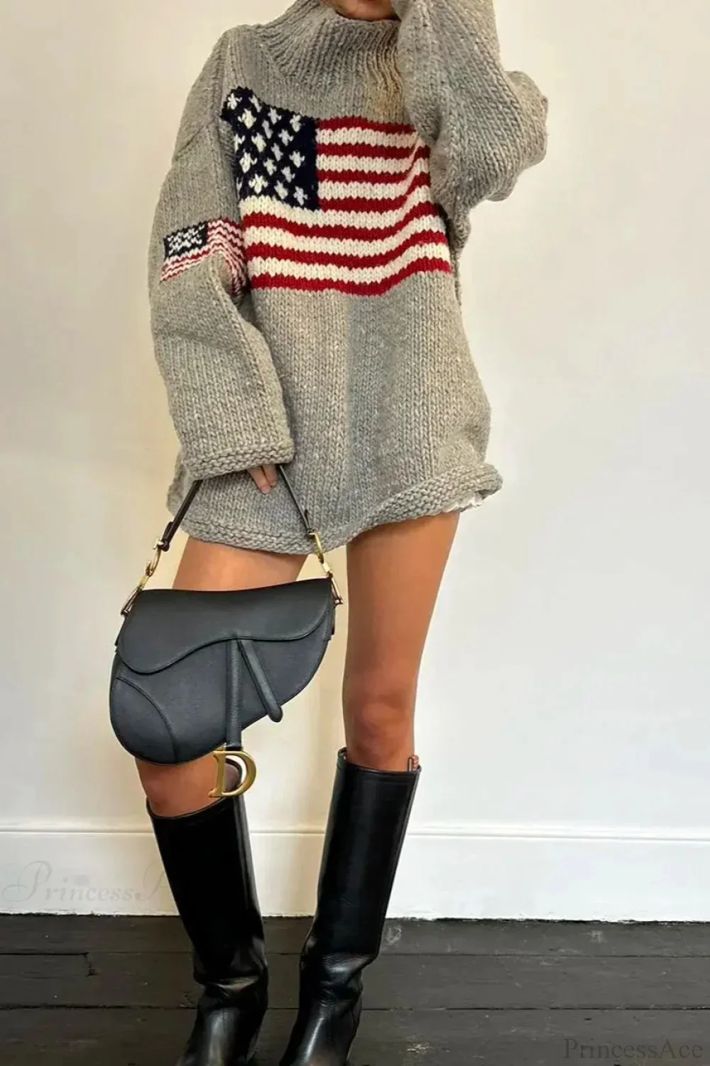 Harajuku Retro US Flag High Neck Sweater - Image 4