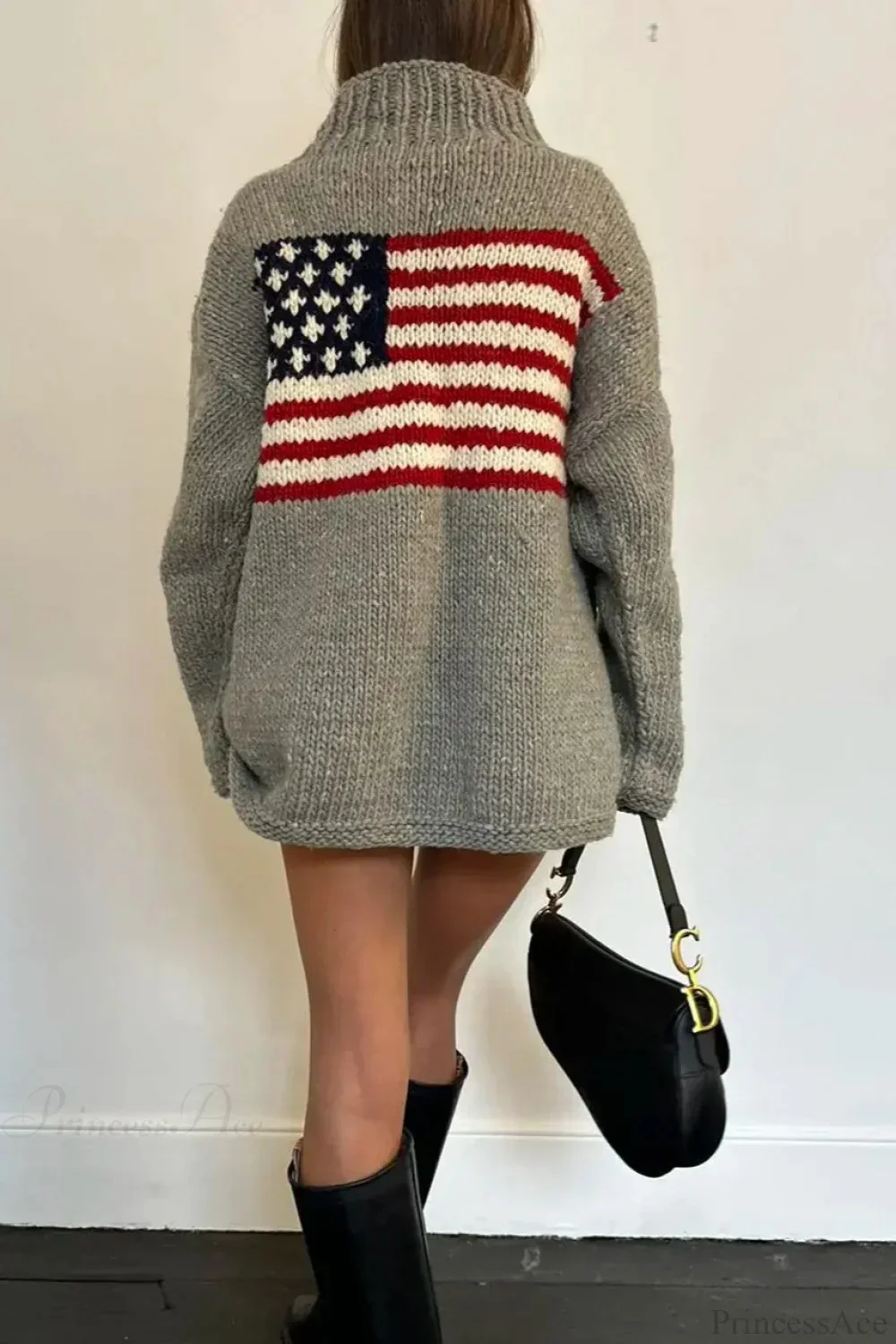 Harajuku Retro US Flag High Neck Sweater - Image 5