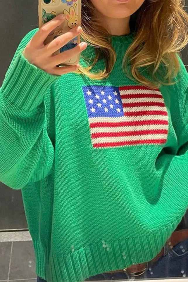 Harajuku Retro US Flag High Neck Sweater - Image 7