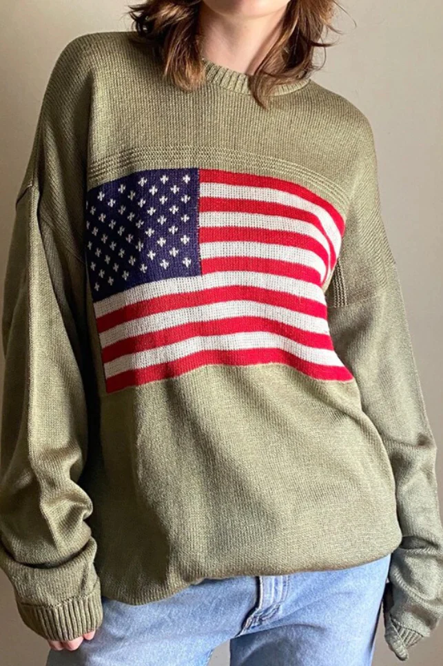 Harajuku Retro US Flag High Neck Sweater - Image 8
