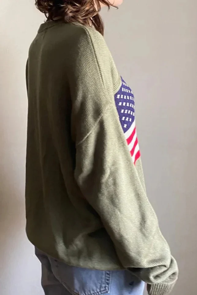 Harajuku Retro US Flag High Neck Sweater - Image 9