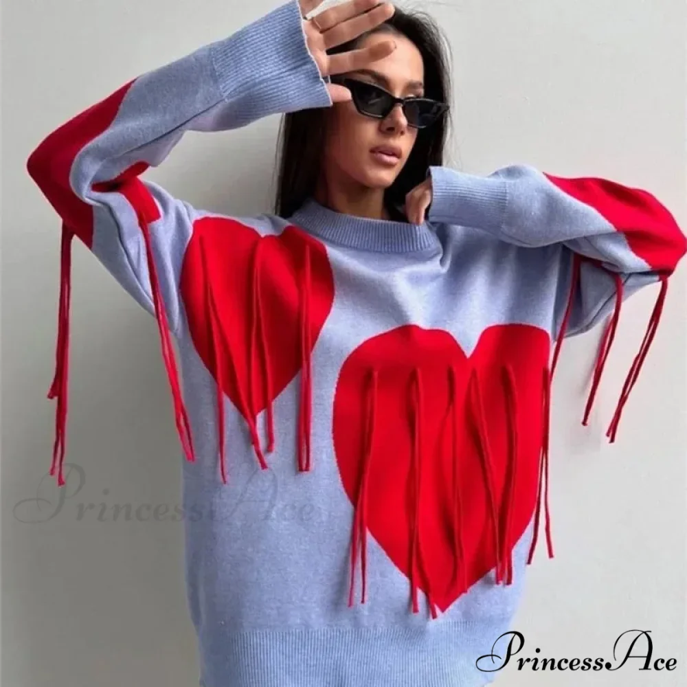 Heart Pattern Round Neck Long Sleeve Sweater - Image 10