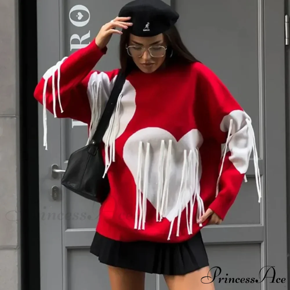 Heart Pattern Round Neck Long Sleeve Sweater - Image 11