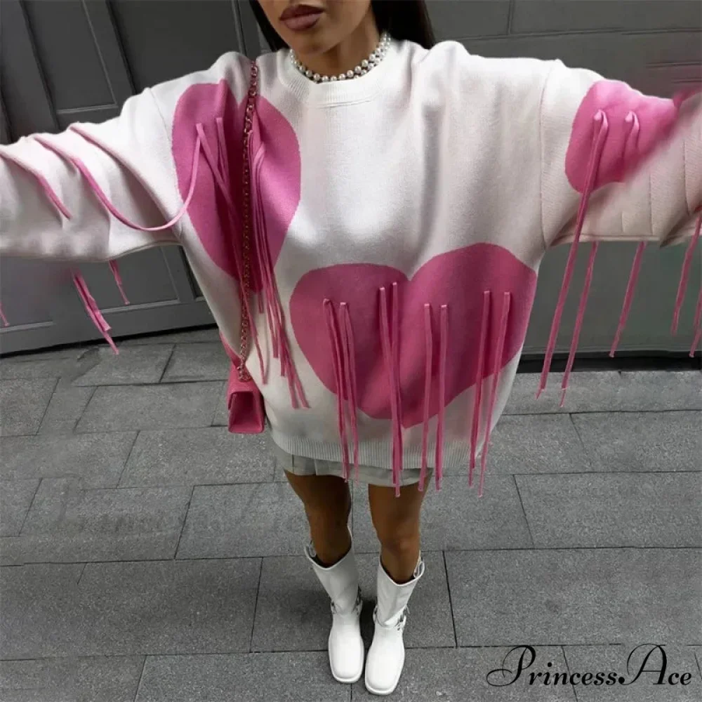 Heart Pattern Round Neck Long Sleeve Sweater - Image 4