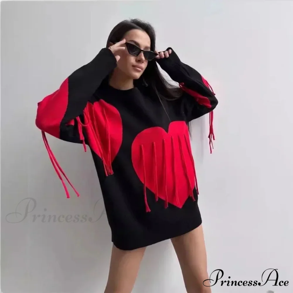 Heart Pattern Round Neck Long Sleeve Sweater - Image 6