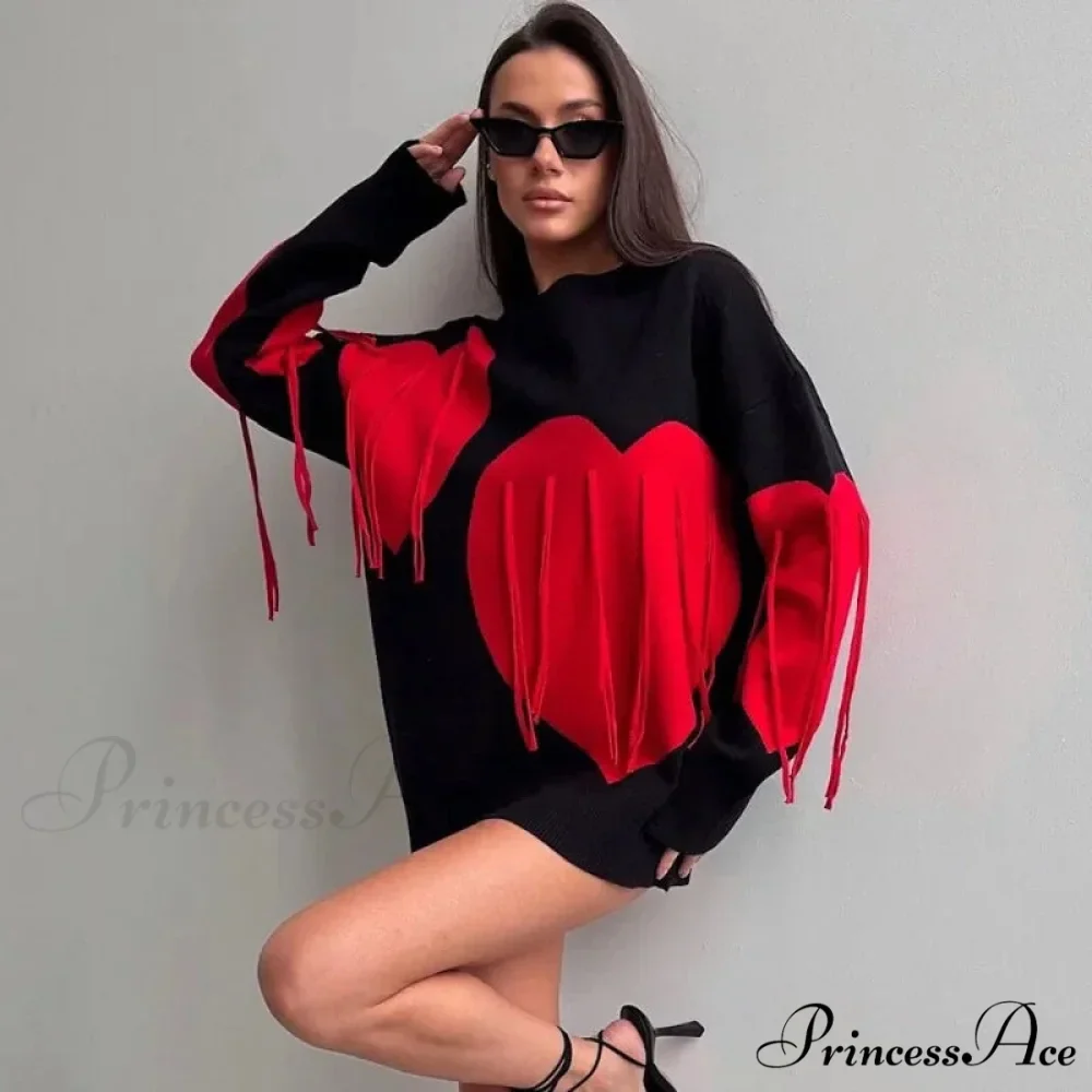 Heart Pattern Round Neck Long Sleeve Sweater - Image 7