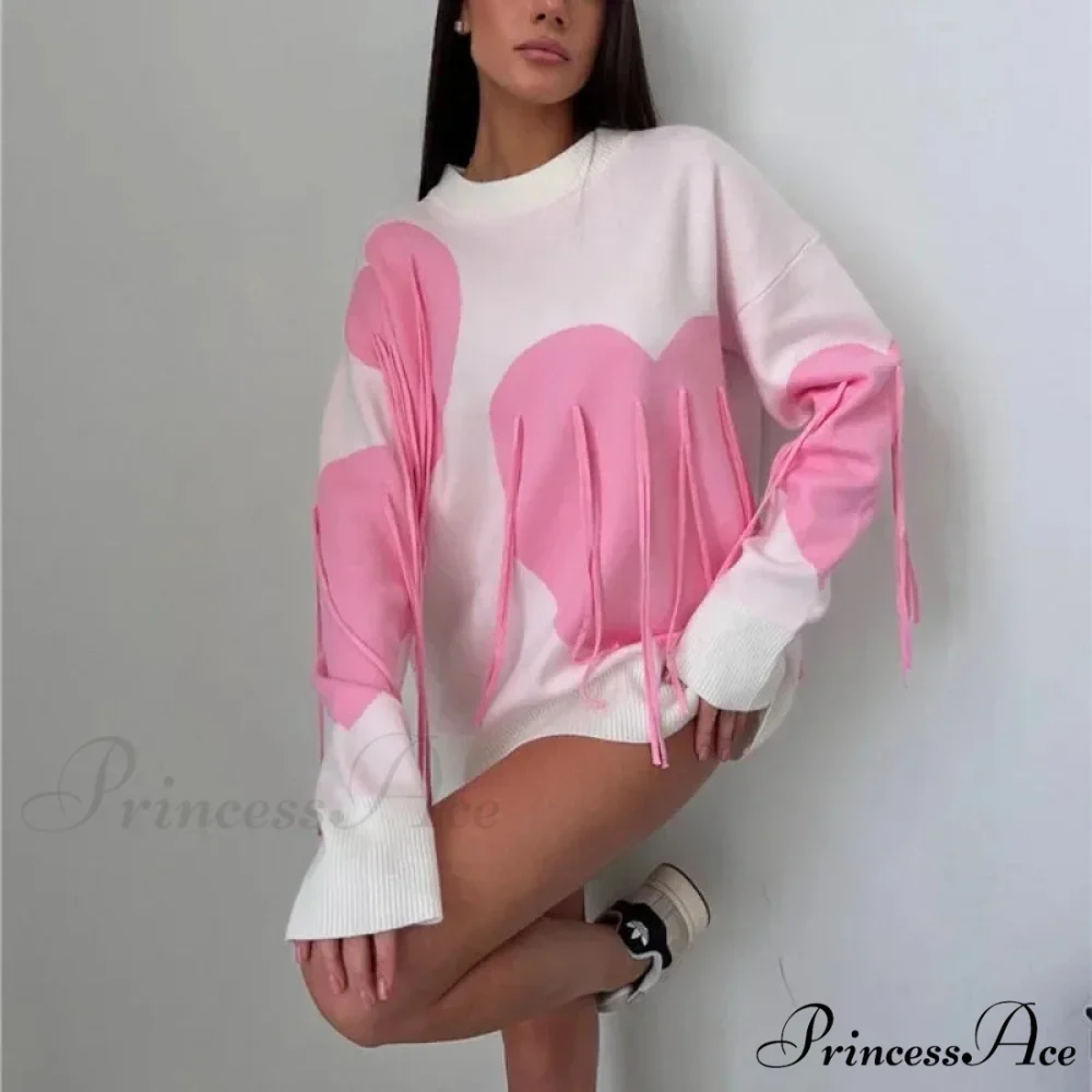 Heart Pattern Round Neck Long Sleeve Sweater - Image 9