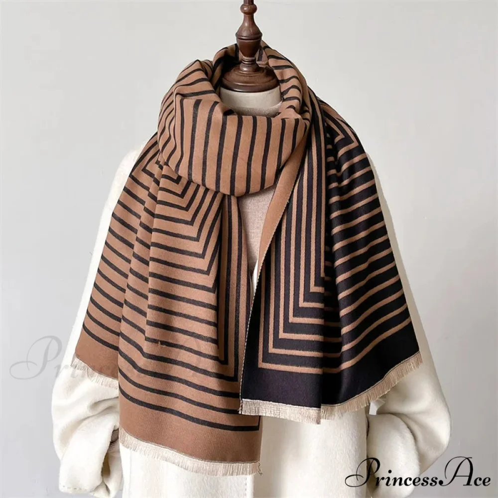 High-end Line Pattern Cashmere Scarf - Image 5