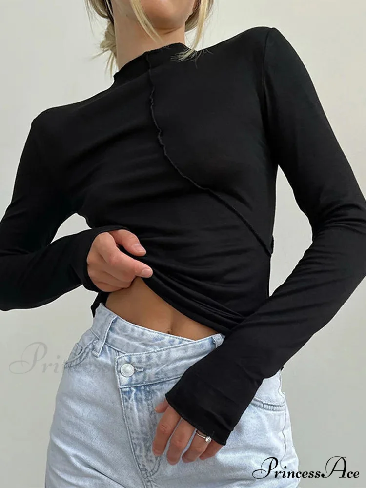 High-neck 2000s Long Sleeve Informal Fitted Knit Top - Image 3