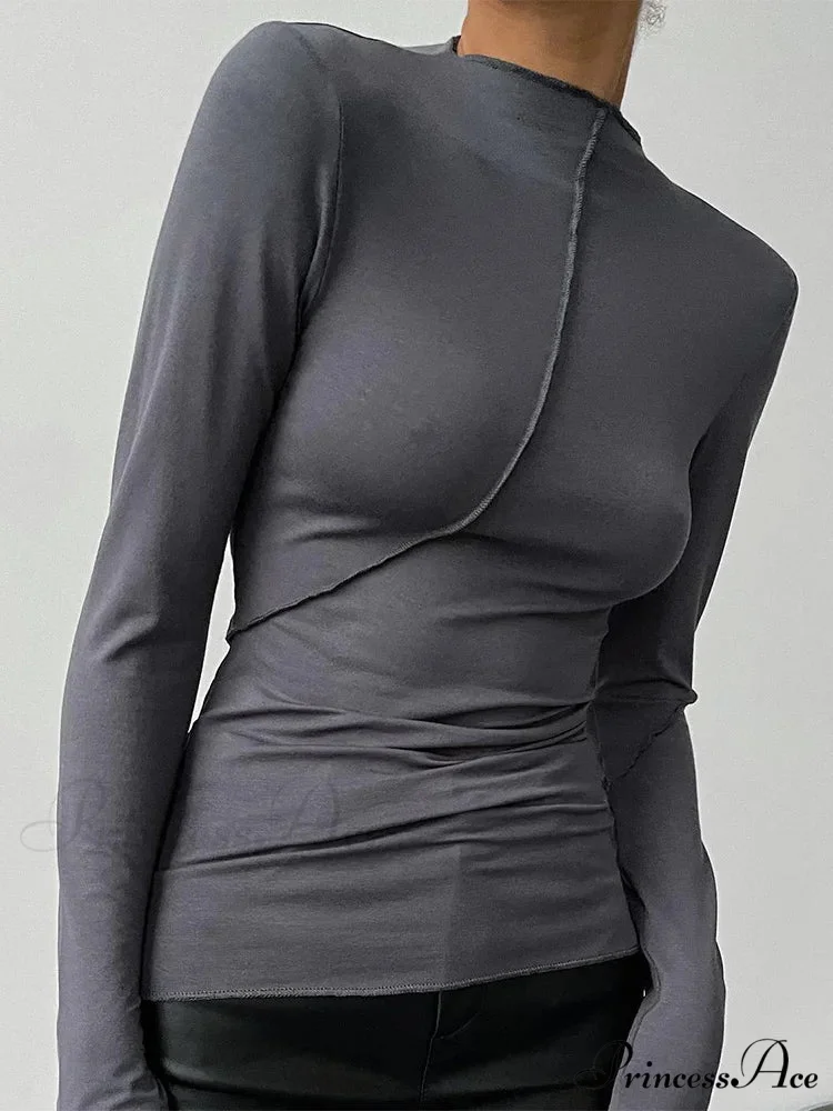 High-neck 2000s Long Sleeve Informal Fitted Knit Top - Image 4