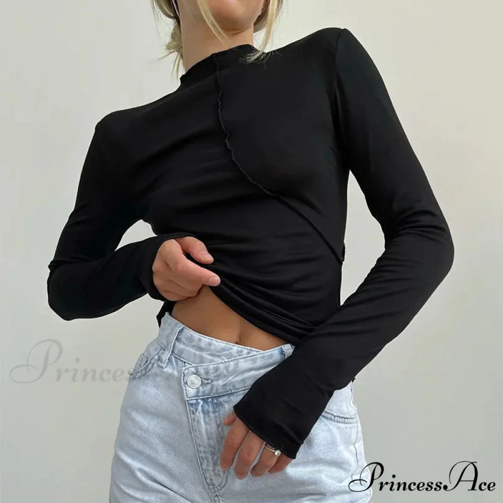 High-neck 2000s Long Sleeve Informal Fitted Knit Top - Image 7