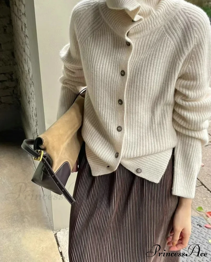 High-neck Baggy Button-up Sweater - Image 2