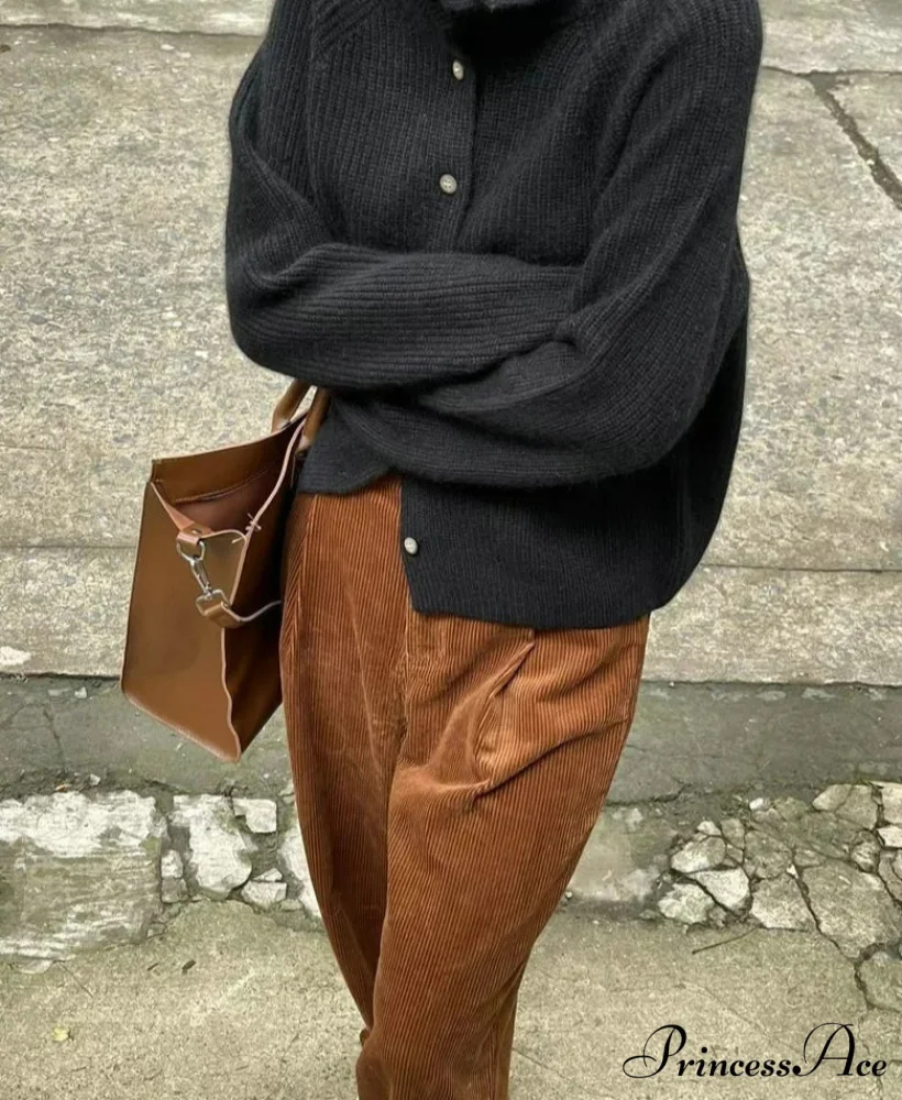 High-neck Baggy Button-up Sweater - Image 3