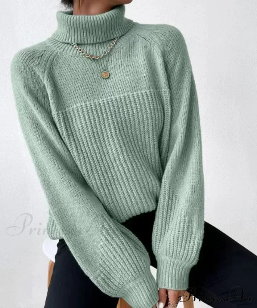 High-neck Crisscross Jacquard Pullover - Image 9