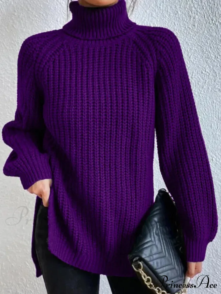 High-neck Divided Knitted Chunky Jumper - Image 10