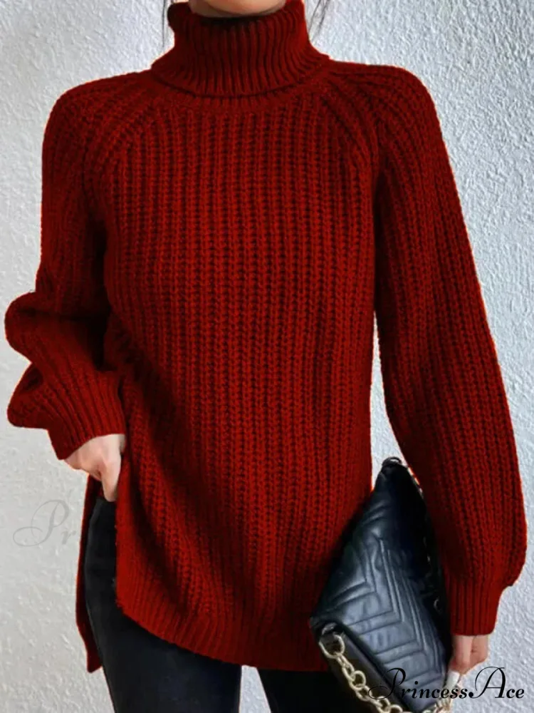 High-neck Divided Knitted Chunky Jumper - Image 11