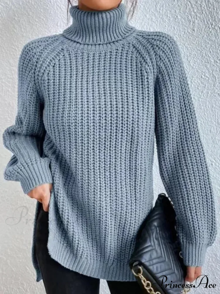 High-neck Divided Knitted Chunky Jumper - Image 12