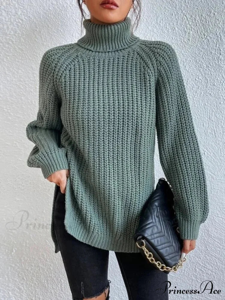 High-neck Divided Knitted Chunky Jumper - Image 13