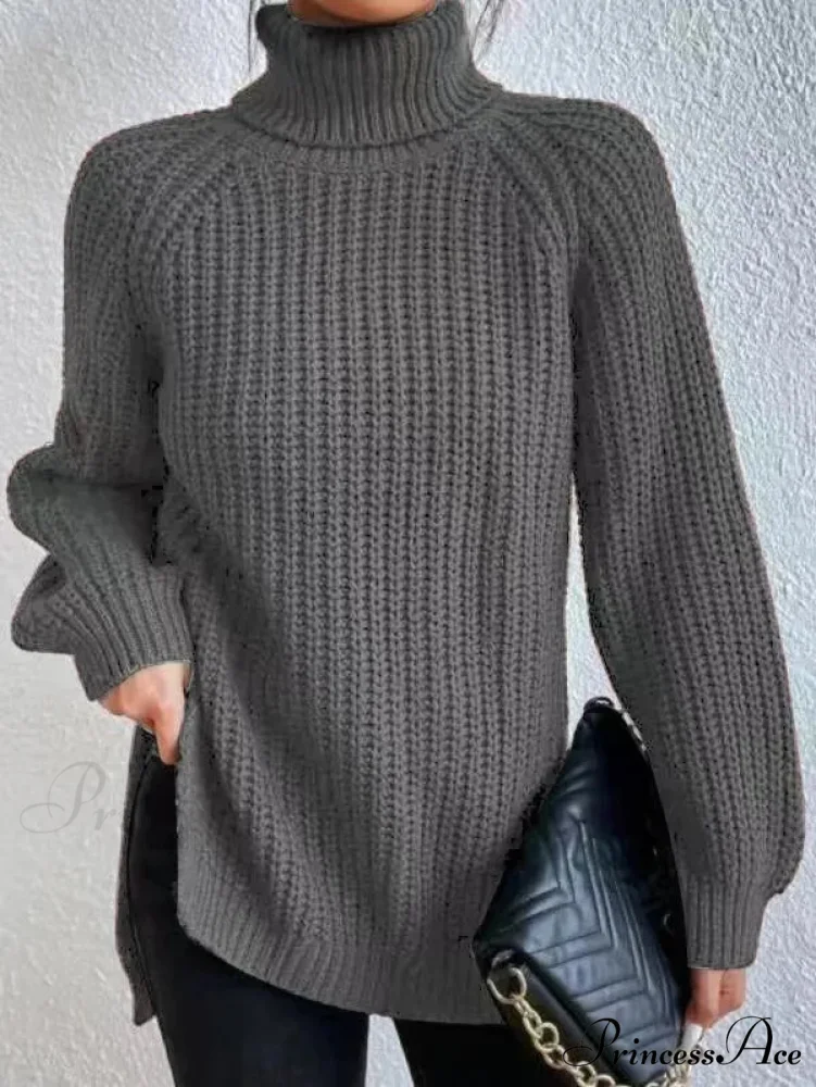High-neck Divided Knitted Chunky Jumper - Image 14