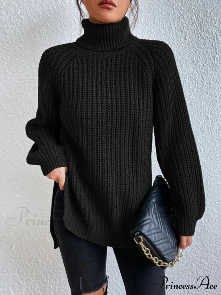 High-neck Divided Knitted Chunky Jumper - Image 3