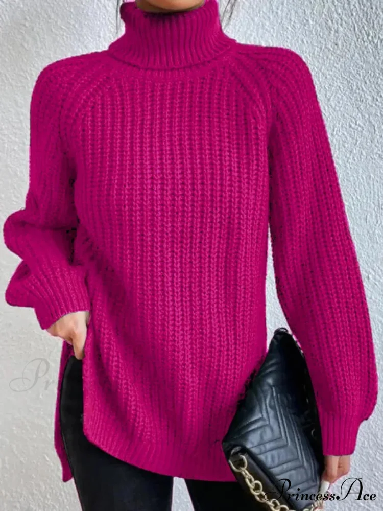High-neck Divided Knitted Chunky Jumper - Image 4