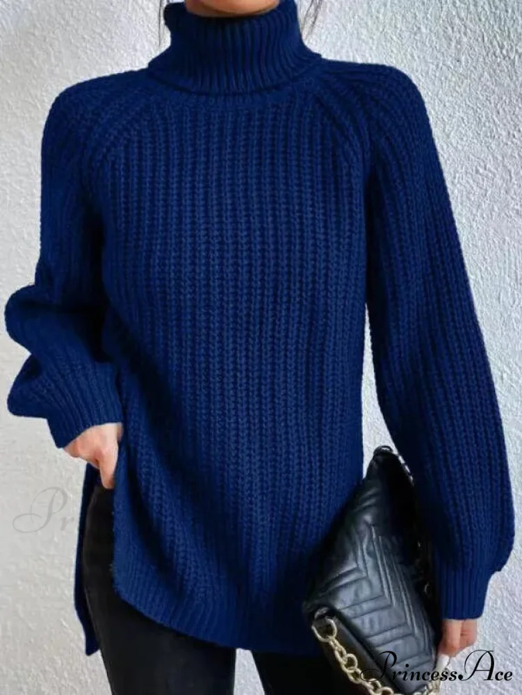 High-neck Divided Knitted Chunky Jumper - Image 7