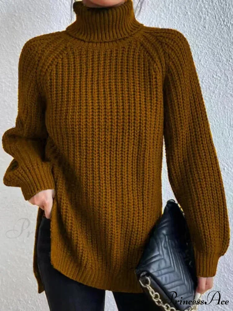 High-neck Divided Knitted Chunky Jumper - Image 8