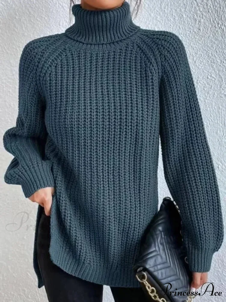 High-neck Divided Knitted Chunky Jumper - Image 9