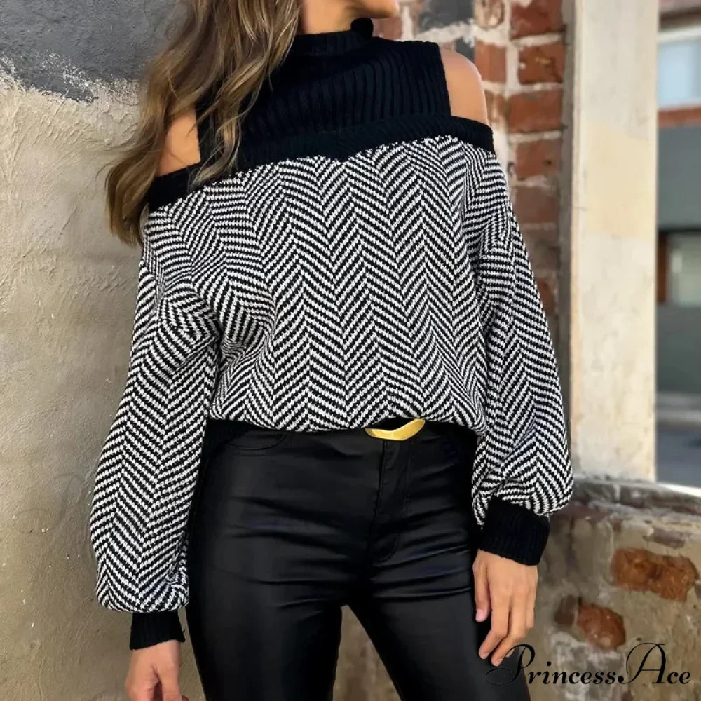 High Neck Empty Out Dark Sweater - Image 2