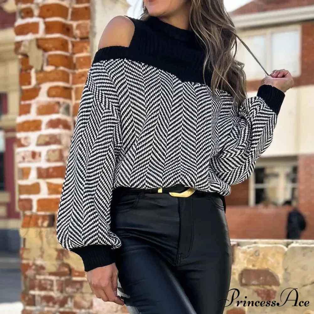 High Neck Empty Out Dark Sweater - Image 3