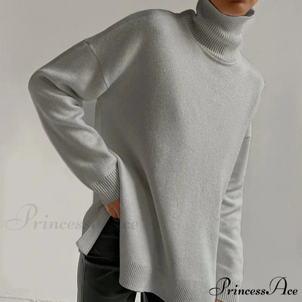 High-neck Informal Long-Sleeved Knitted Jumper - Image 10