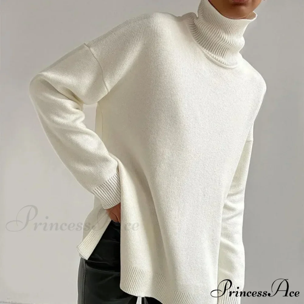 High-neck Informal Long-Sleeved Knitted Jumper - Image 13