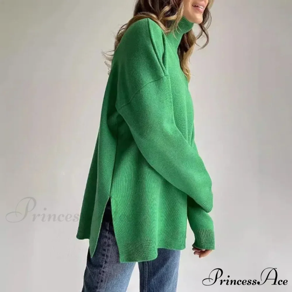 High-neck Informal Long-Sleeved Knitted Jumper - Image 4