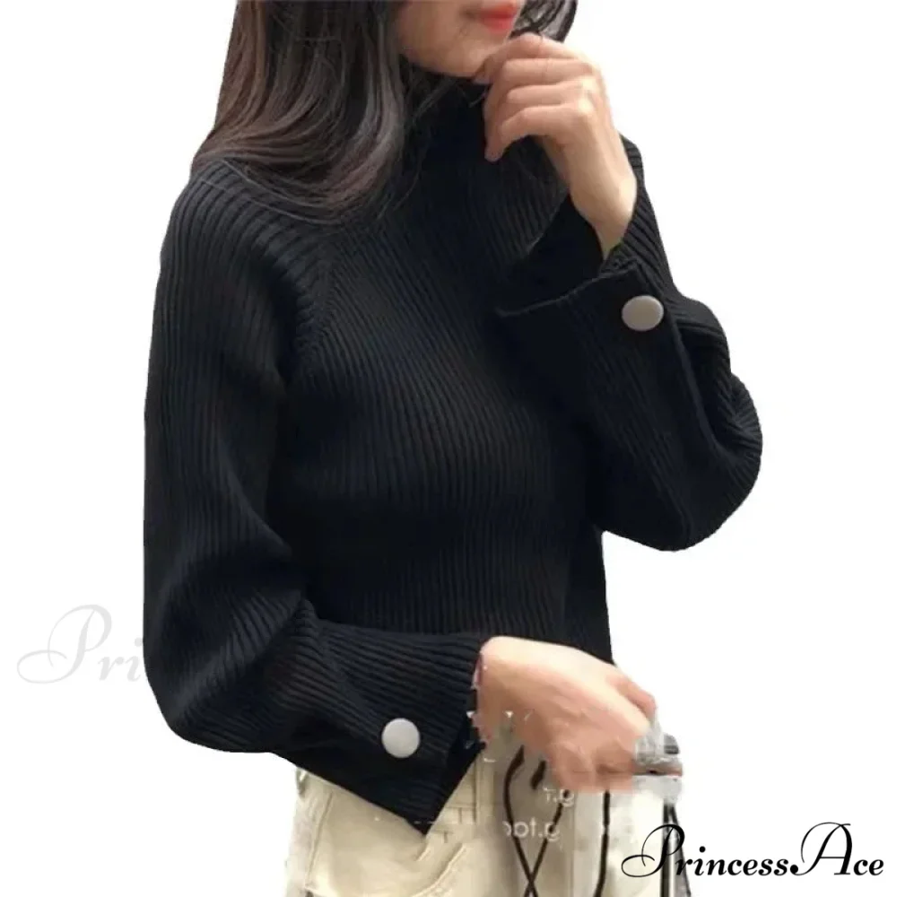 High-neck & Knitted E-girl All-season Sweater - Image 4