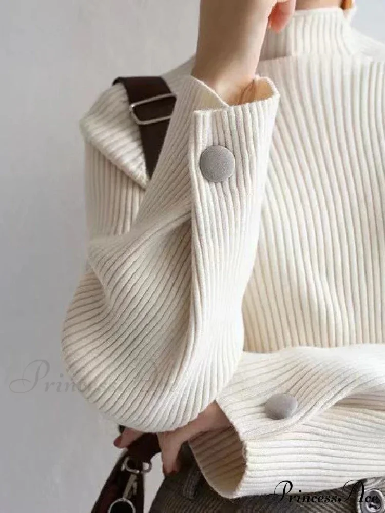 High-neck & Knitted E-girl All-season Sweater - Image 5