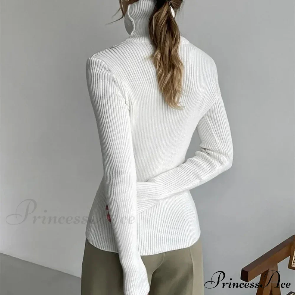 High-neck Slender Pullover Extended Sleeve Sweater - Image 4