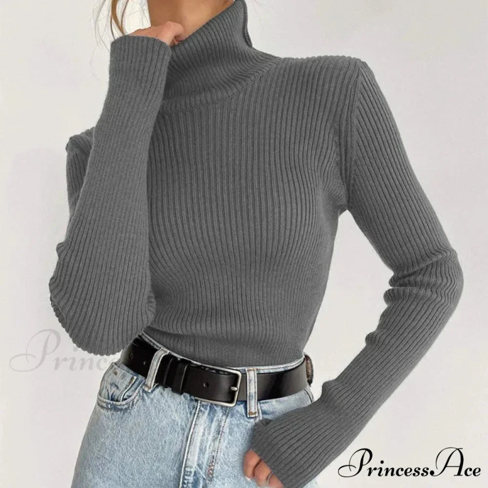 High-neck Slender Pullover Extended Sleeve Sweater - Image 6