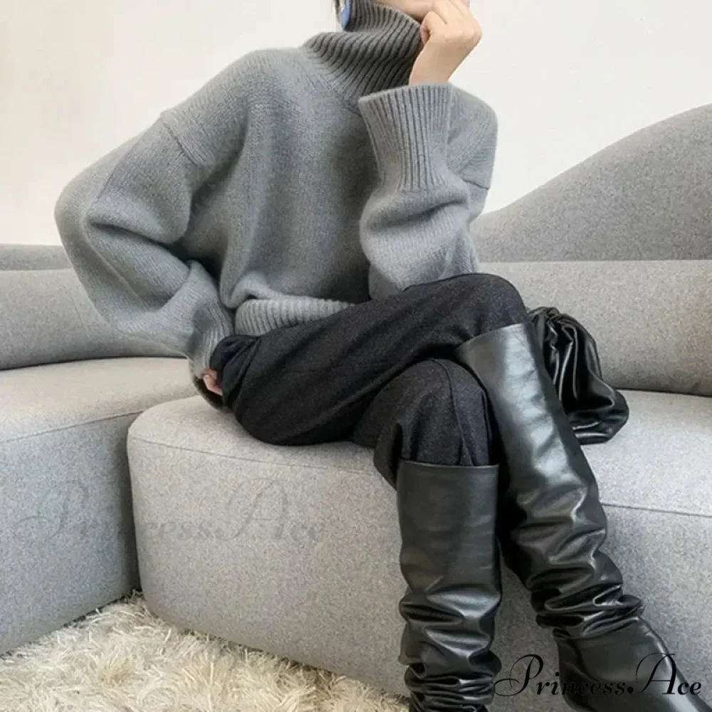 High-neck Sophisticated Charcoal Crimson Jumper - Image 3
